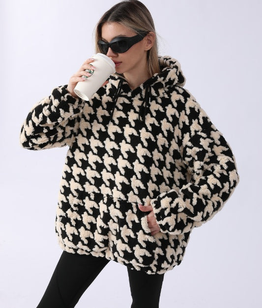 Vireous Women's Houndstooth Loose-Fit Fashion Hoodie, Plus Sizes