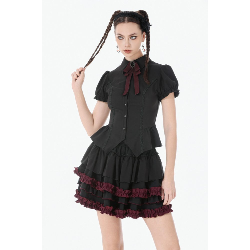 Dark in Love Black Crimson Gothic Tiered Skirt