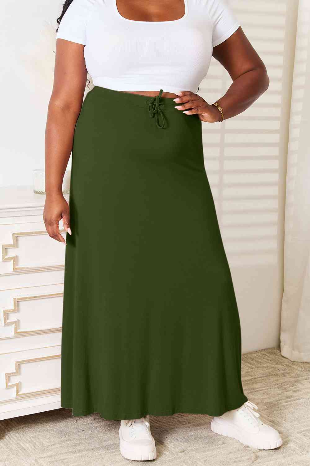 Vireous Full Size Soft Rayon Drawstring Waist Maxi Skirt