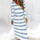 Vireous Loose Print Striped Long-Sleeve Dress