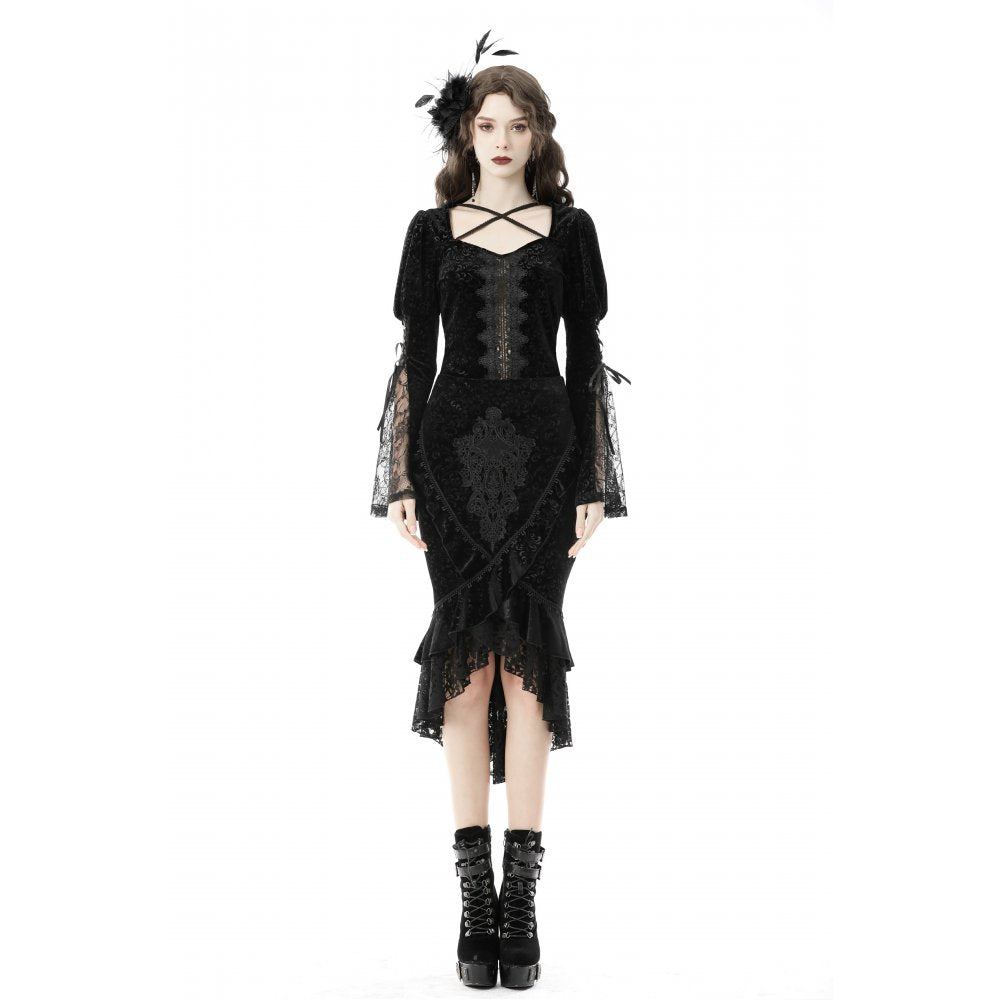 Dark In Love Zira Velvet Fishtail Midi Skirt