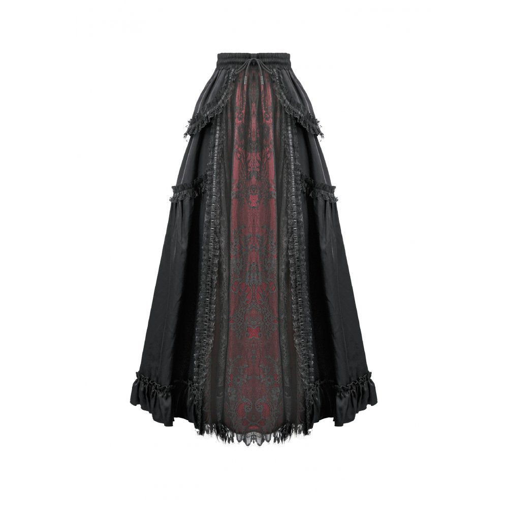 Dark in Love Gothic Victorian Lace Panel Skirt in Crimson