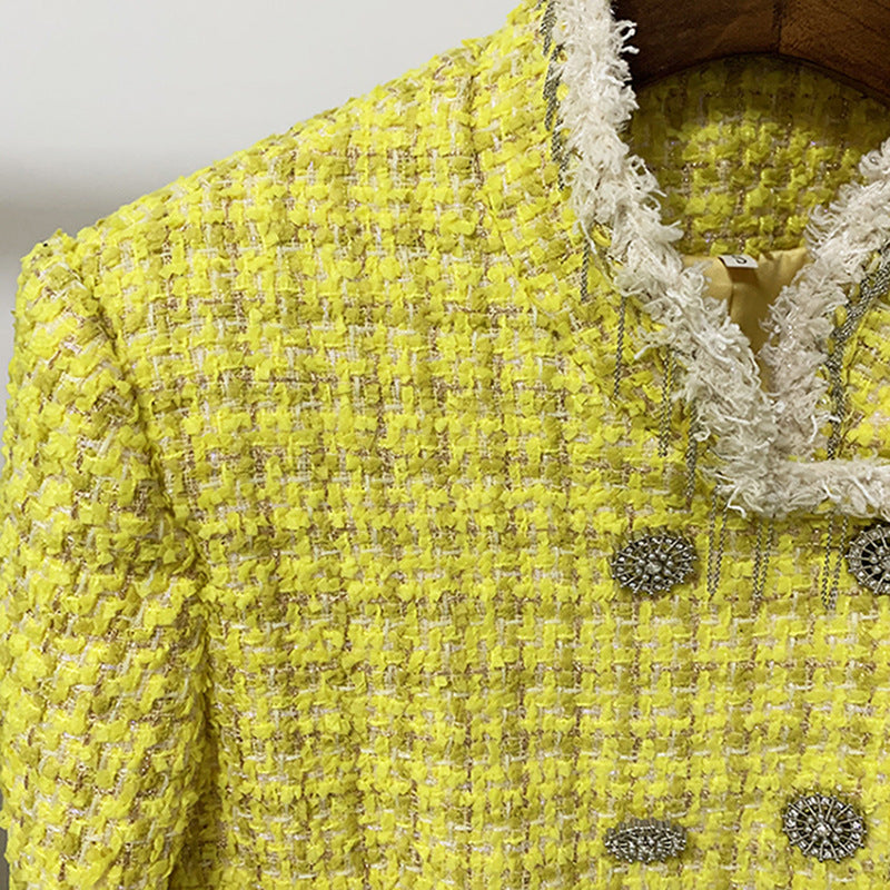 Lemon Yellow Tweed Classic French-Style Women's Tailored Jacket