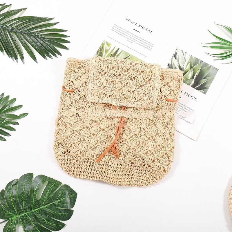 Summer Small Backpack, Straw Casual Beach Straw Bag
