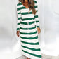 Vireous Loose Print Striped Long-Sleeve Dress