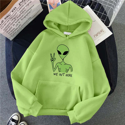'We Out Here' Alien Design Slouchy-Style Hoodie