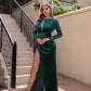 Vireous Women's Long-Split Velvet High-Neck Evening Dress