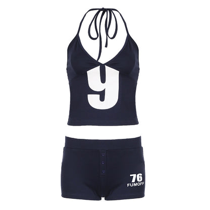 'Y For Yes' Cool Girl Outfit, Slim-Fit Sports Tank Top and Shorts Two-Piece