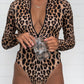 Women's One Piece Long Sleeve Fashion Leopard Print Swimsuit