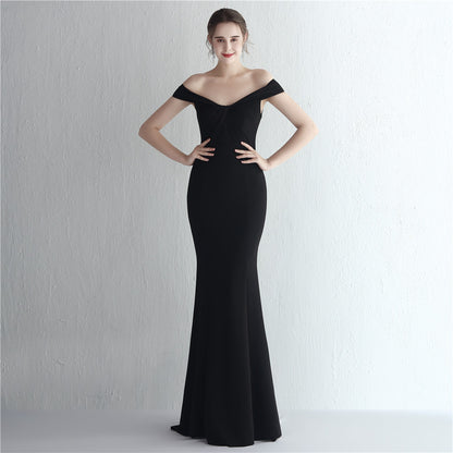 Vireous Classic Off-Shoulder Long Dress in Block Colours