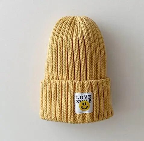 Baby Toddler Ribbed Knit Smile Face Beanie 'LOVE SMILE'