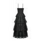 Dark in Love Gothic Satin Lace Tiered Dress