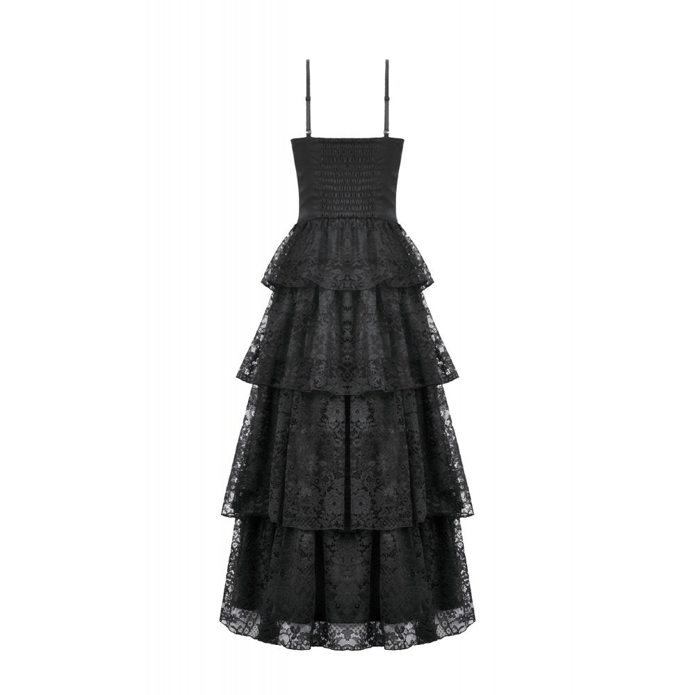 Dark in Love Gothic Satin Lace Tiered Dress