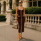 Vest-Style Dress, Multi-Buckle Slit Long Knitted Dress