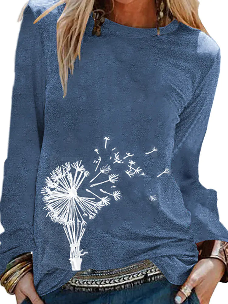 Women's Dandelion Design Nature Lover Long Sleeve T-Shirt