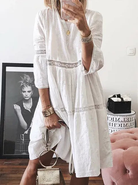 Boho Midi Dress Women's Embroidery Sexy Backless Dress
