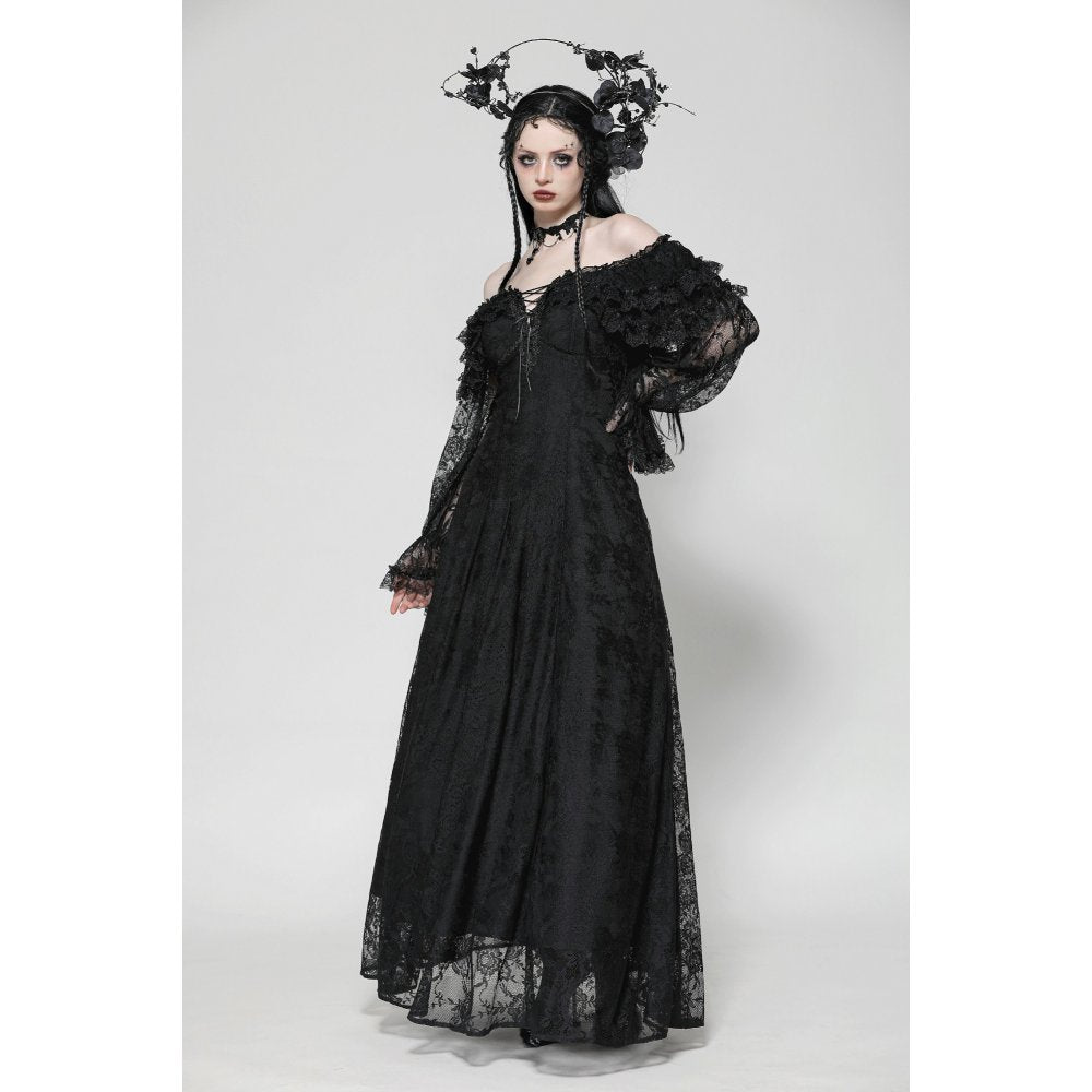 Dark in Love Cosette Elegant Gothic Off-Shoulder Ruffle Maxi Dress