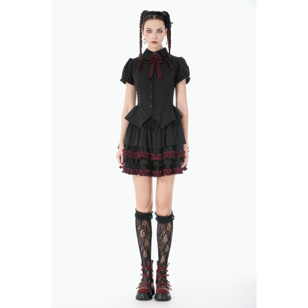 Dark in Love Black Crimson Gothic Tiered Skirt