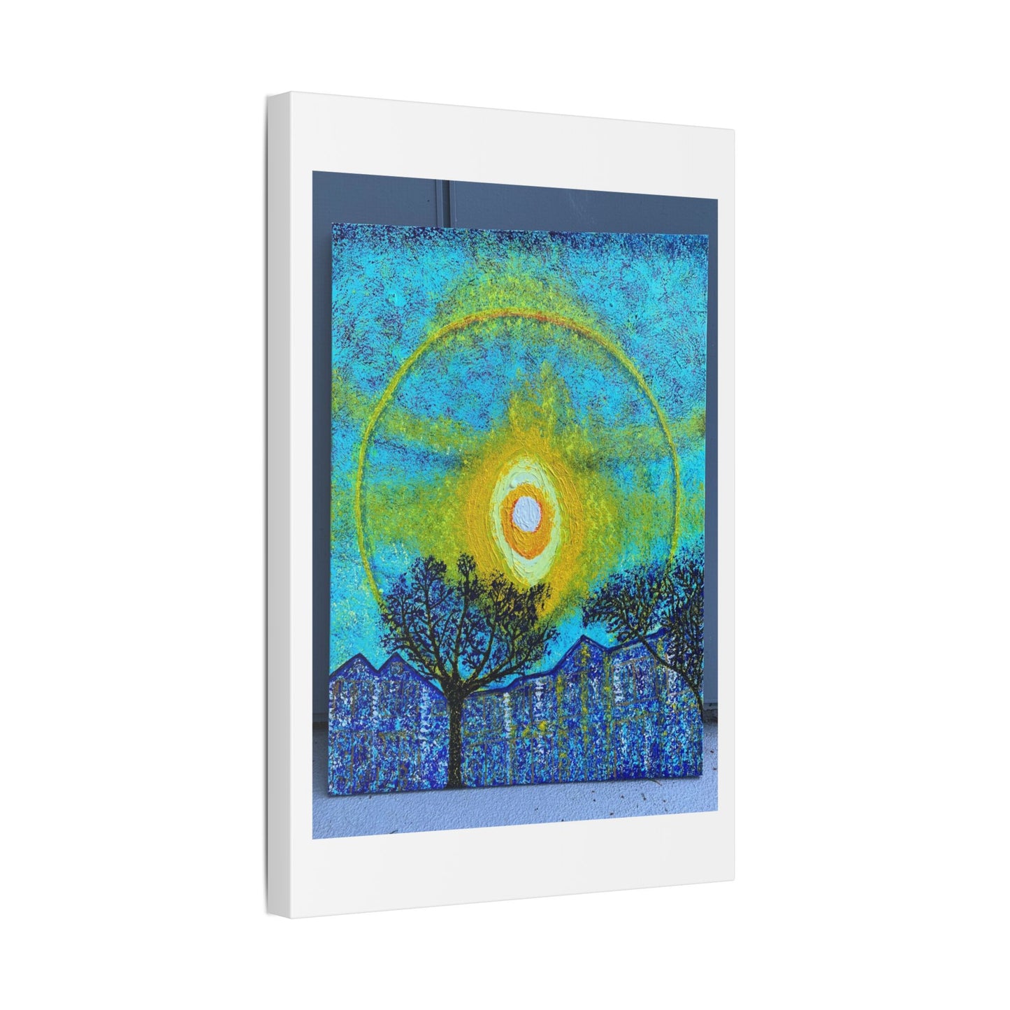 A Smile in the Solar Halo, Acrylic on Canvas 'Designed by AI' Satin Canvas Print
