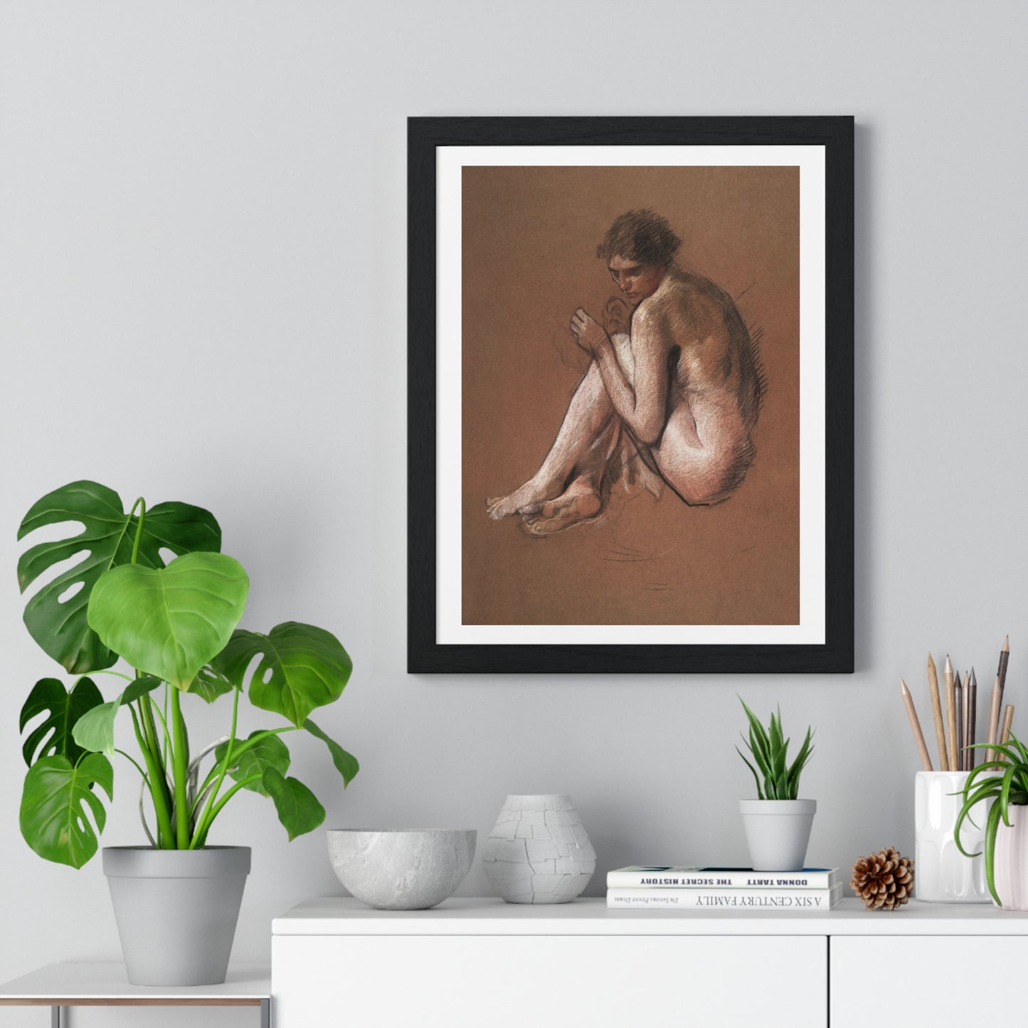 Seated Nude Female Figure by Edwin Austin Abbey from the Original, Framed Art Print