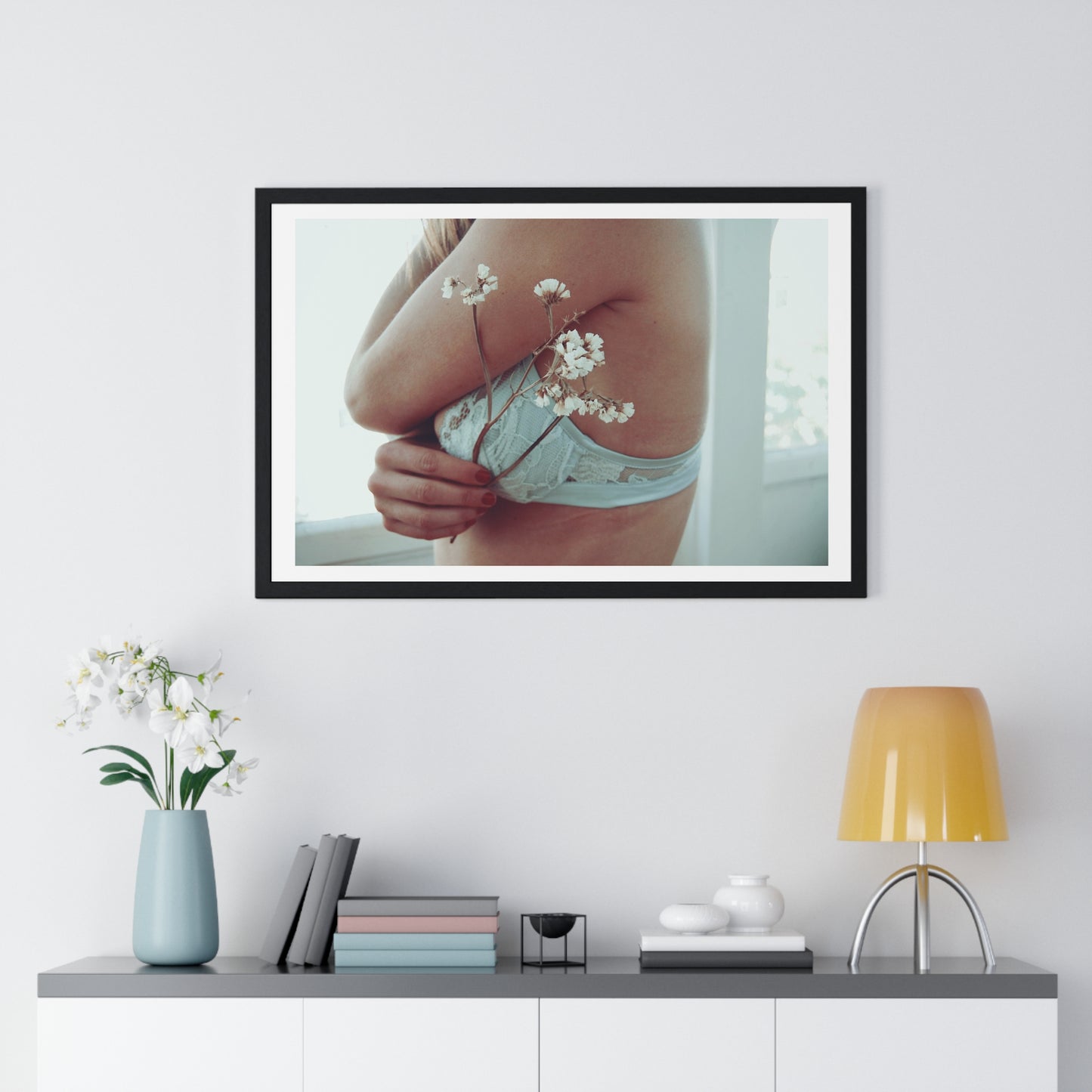 Woman and Flower, Photographer Unknown, from the Original, Framed Print