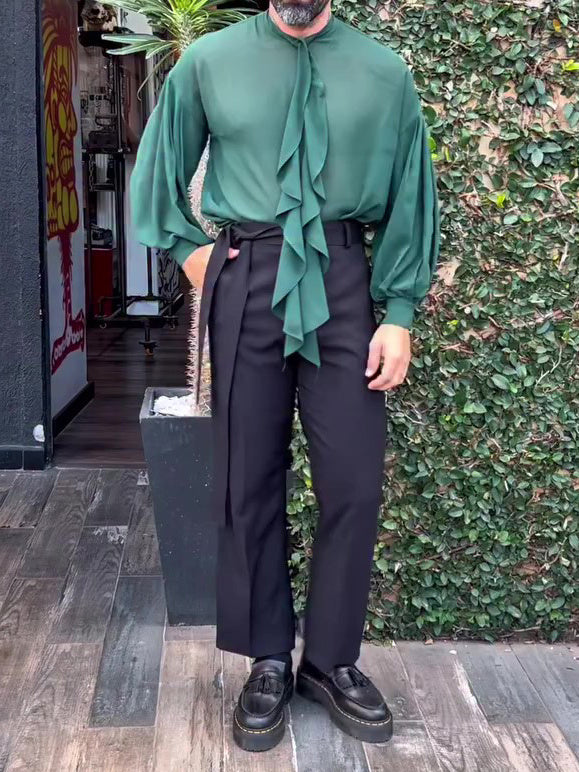 Men's Elegant Ruffled Avant Garde Long Sleeve Shirt