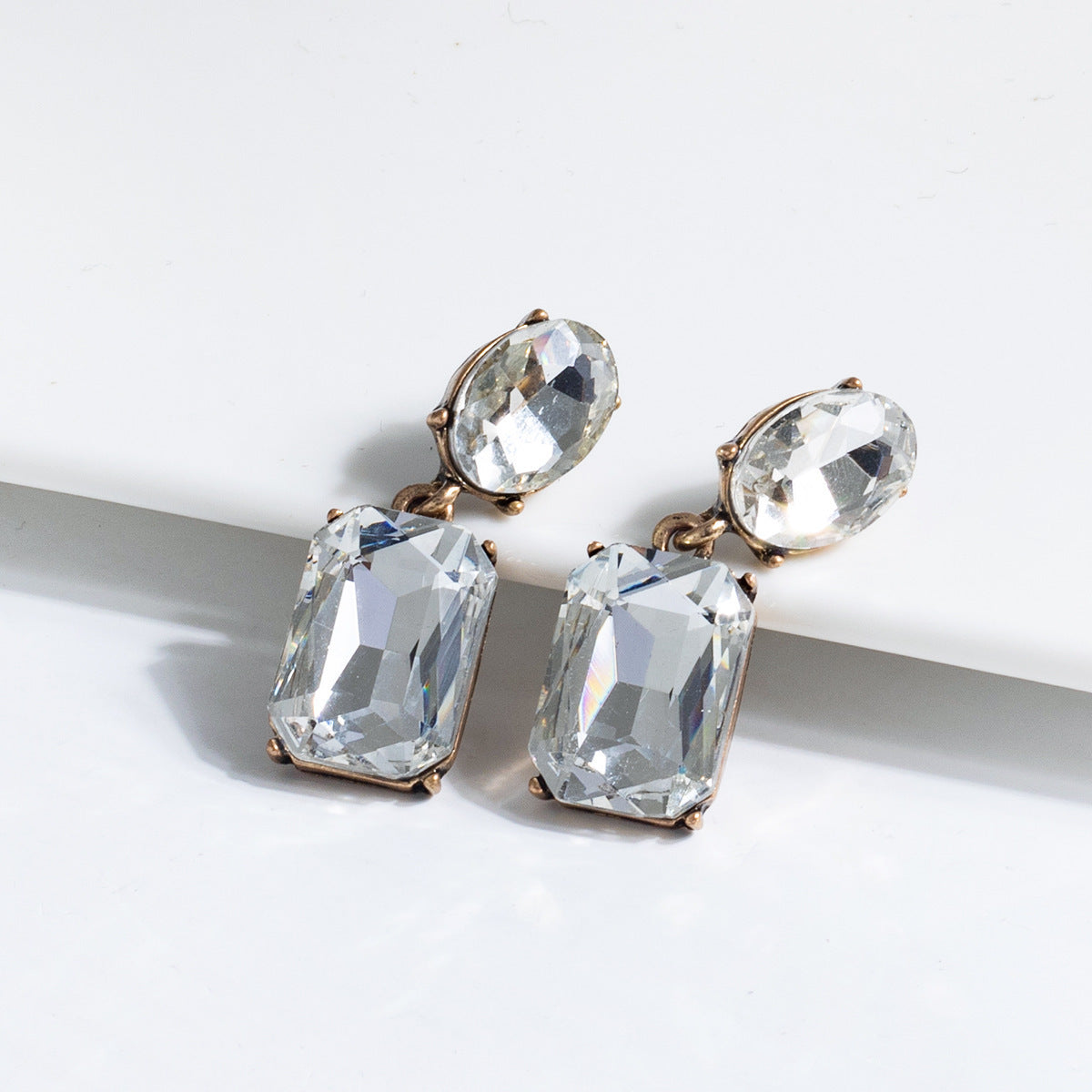 Retro Simple Square Crystal Drop Earrings