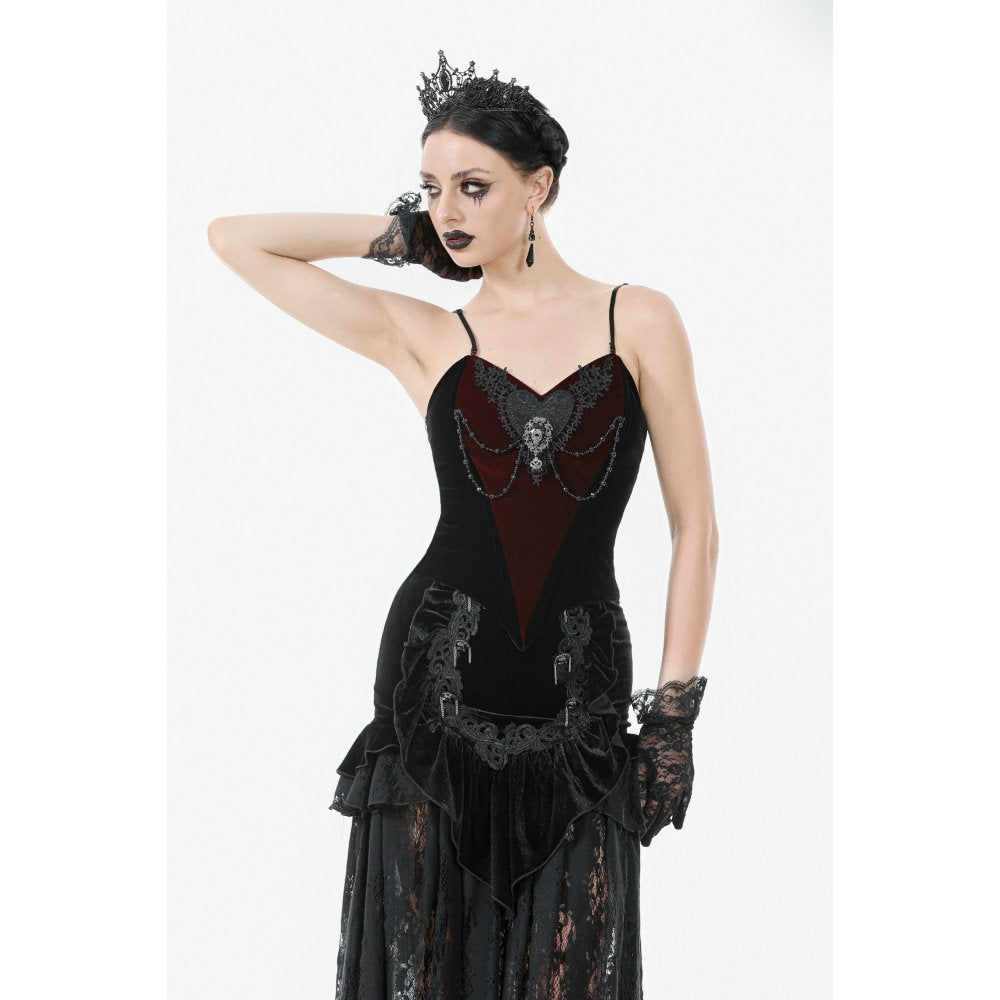 Dark in Love Morrigan Velvet and Lace Chain-Detail Bodysuit