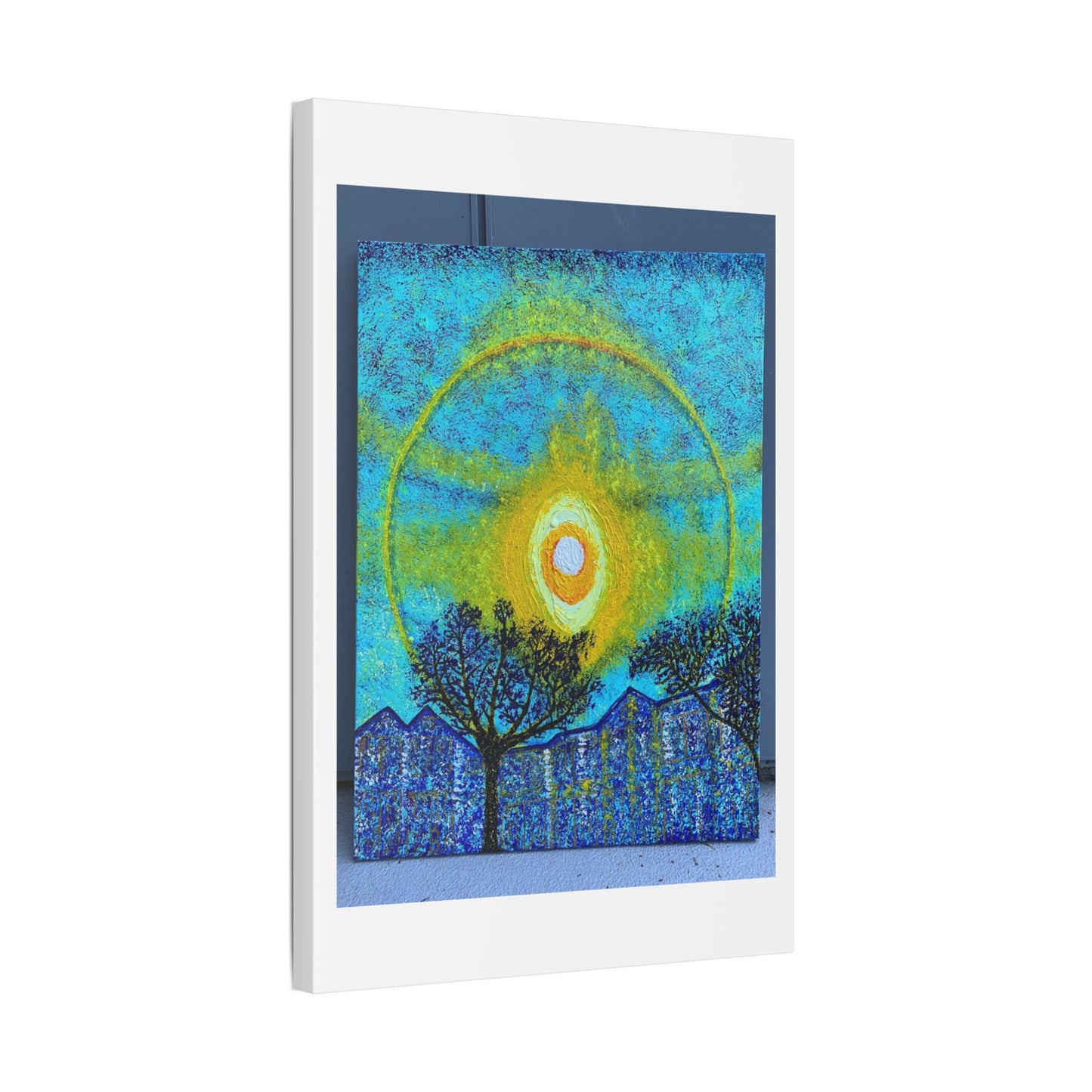 A Smile in the Solar Halo, Acrylic on Canvas 'Designed by AI' Satin Canvas Print