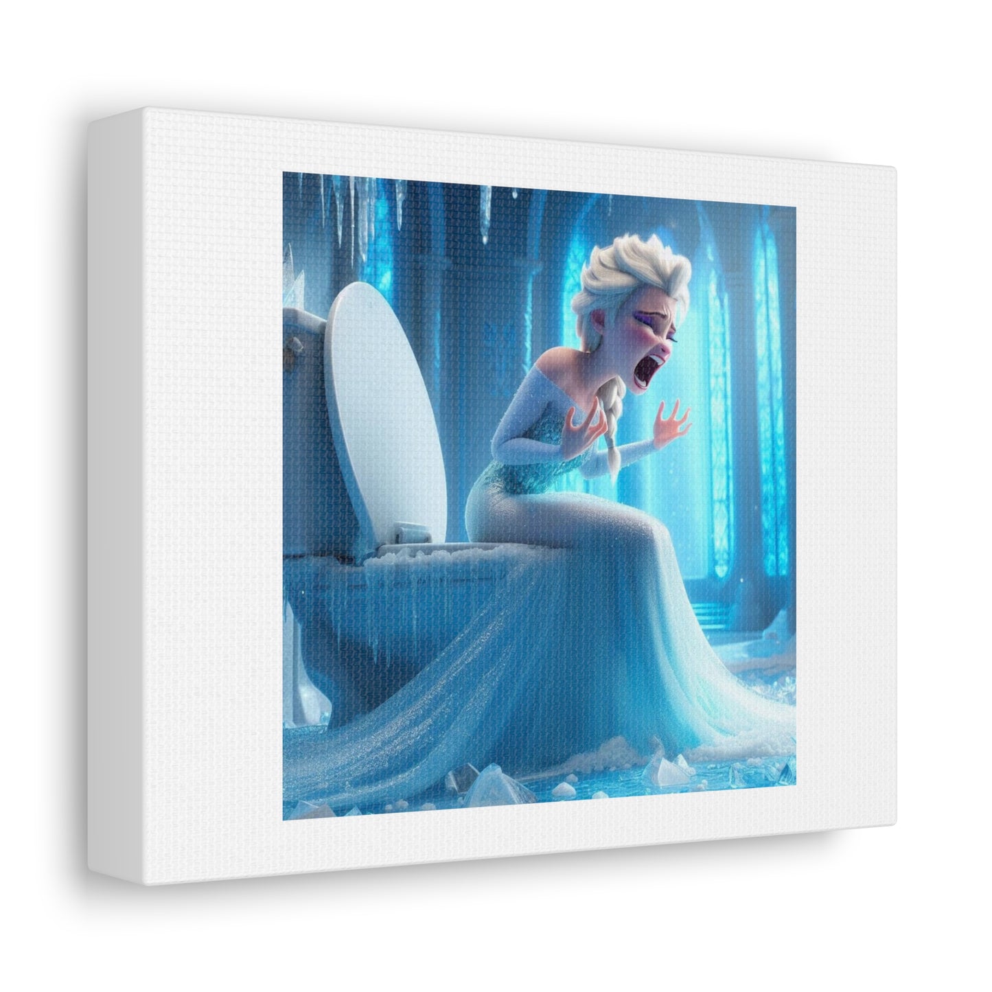 Disney Princess Can't Let It Go on the Toilet 'Designed by AI' Art Print on Canvas