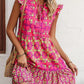 Vireous Pink Print Sleeveless Summer Sun Dress, Straight Tie-Up Dress