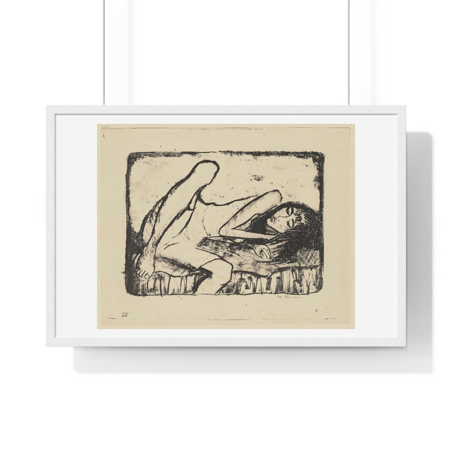 Mädchen auf der Liege II (1919) by Otto Mueller, from the Original, Framed Print