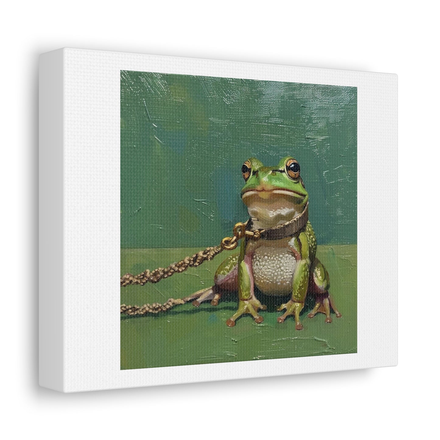Frog on a Leash, Oil on Canvas 'Designed by AI' Art Print on Canvas