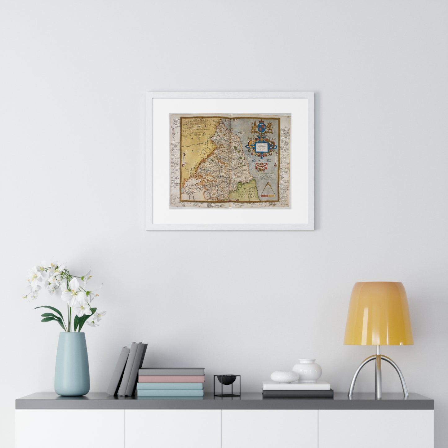 Tudor Antique Map of Northumberland from Lord Burghley's Atlas (1579) from the Original, Framed Print
