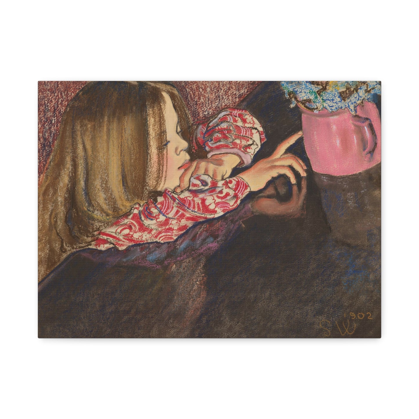 Girl With a Vase of Flowers (1902) by Stanislaw Wyspianski, Art Print from the Original on Canvas