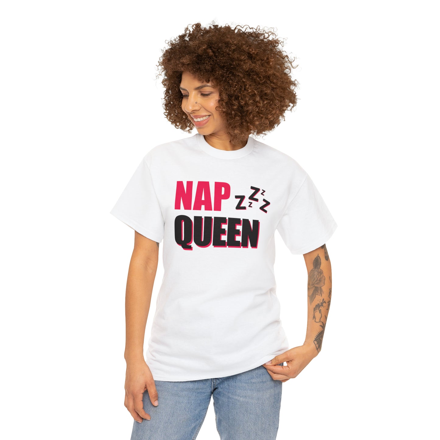 Nap Queen ヘビーコットン Tシャツ ユニセックス ワールドワイドサイズ 昼寝、睡眠、怠惰、休息