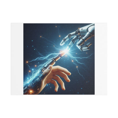Robot and Human in Michelangelo's 'Creation of Adam' III, Art Print 'Designed by AI' on Canvas