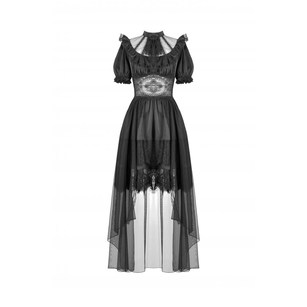 Dark in Love Ebon Rose High-Low Mesh and Lace Goth Dress