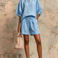 Summer Fashion Cotton-Linen Lantern-Sleeve Shirt and Drawstring Shorts Set
