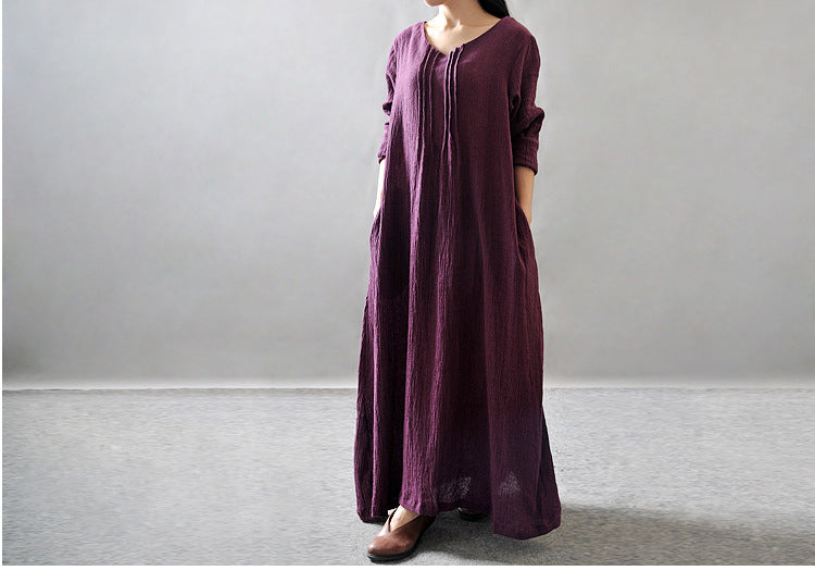 Vireous Textured Linen Robe Plus-Size Dress