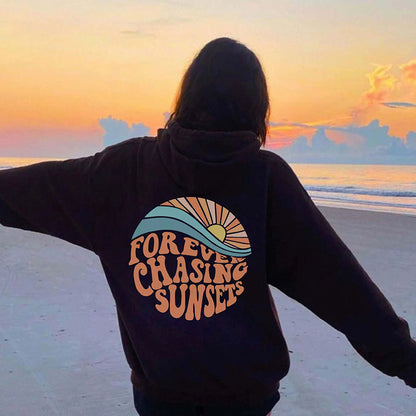 Forever Chasing Sunsets, Fleece-Lined Positive Vibes Hoodie