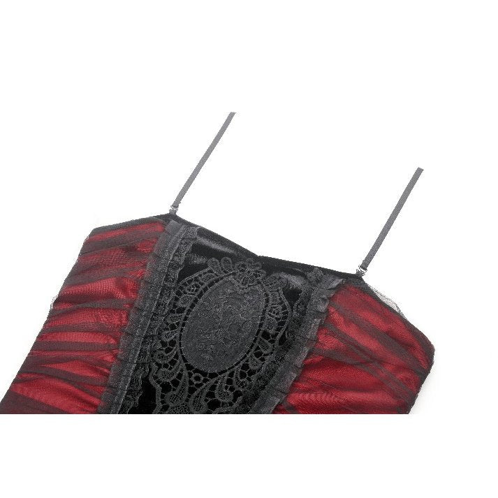 Dark in Love Lilith Red and Black Mesh Panel Goth Gown