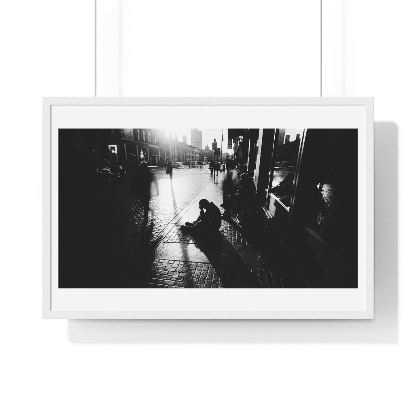 Black and White Photography, High-Contrast Cityscape 'Designed by AI' Framed Print