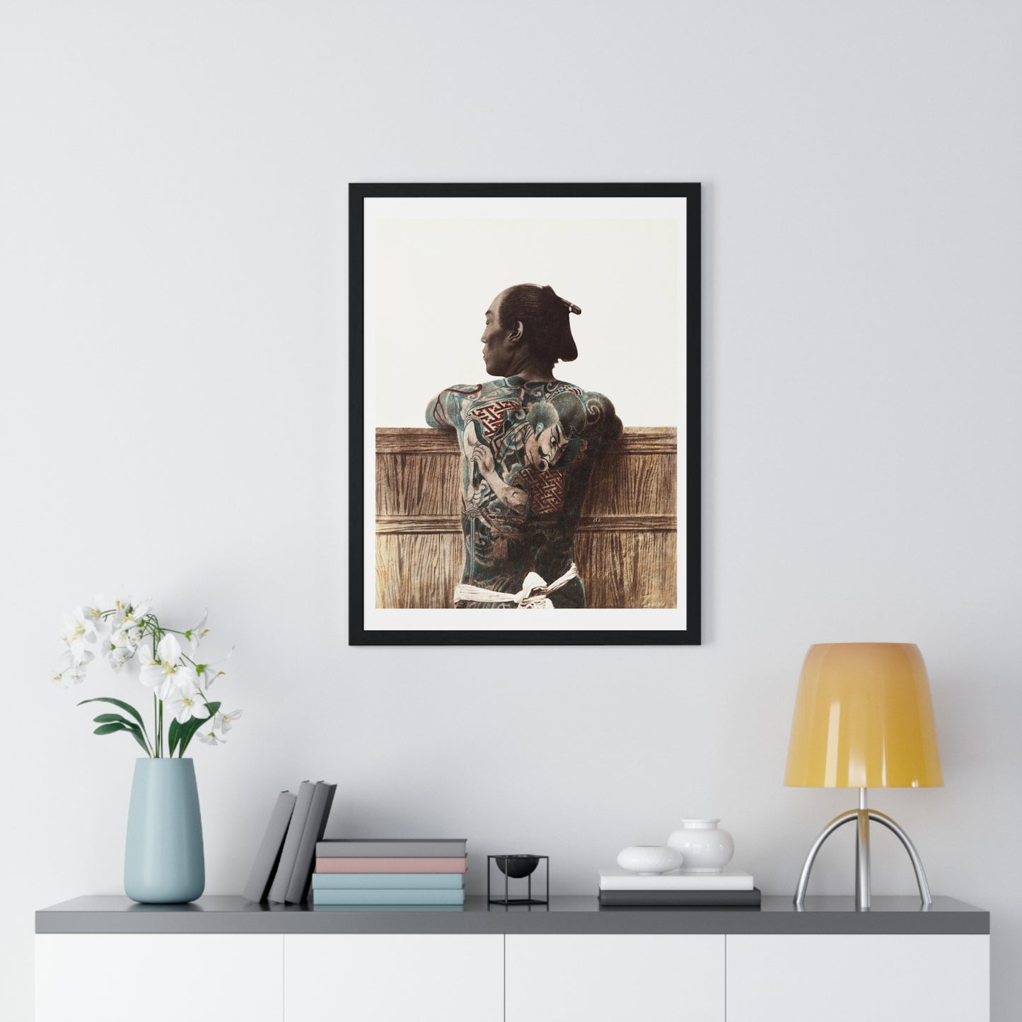 Nude Photography of Tattooed Japanese Man (1870s –1890s) by Kusakabe Kimbei, from the Original, Framed Print