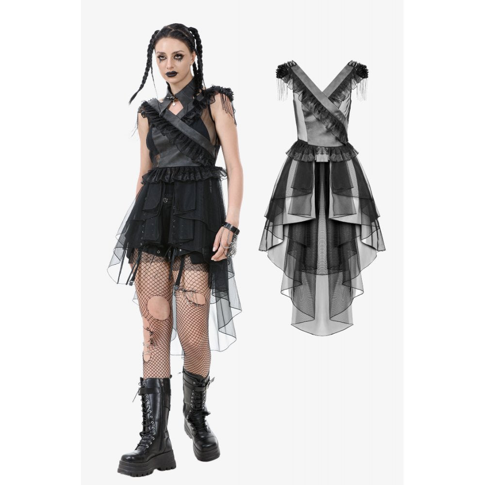 Dark in Love Seraphina Tiered Mesh and Ruffle Goth Gown