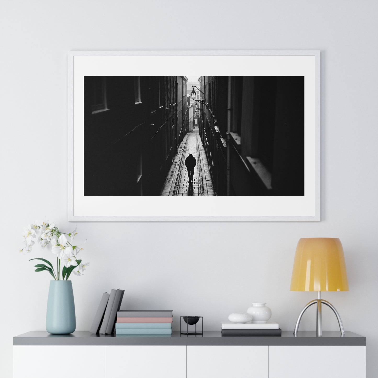 Black and White Photography, High-Contrast Cityscape II 'Designed by AI' Framed Print