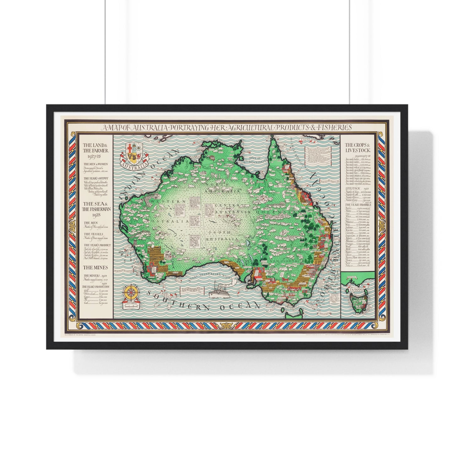 Vintage Map of Australia (1930) by MacDonald Gill, from the Original, Framed Art Print