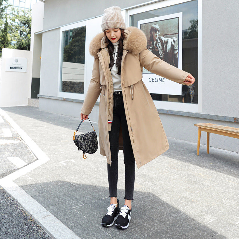 Women's Big Faux Fur Feature-Collar Padded Raincoat