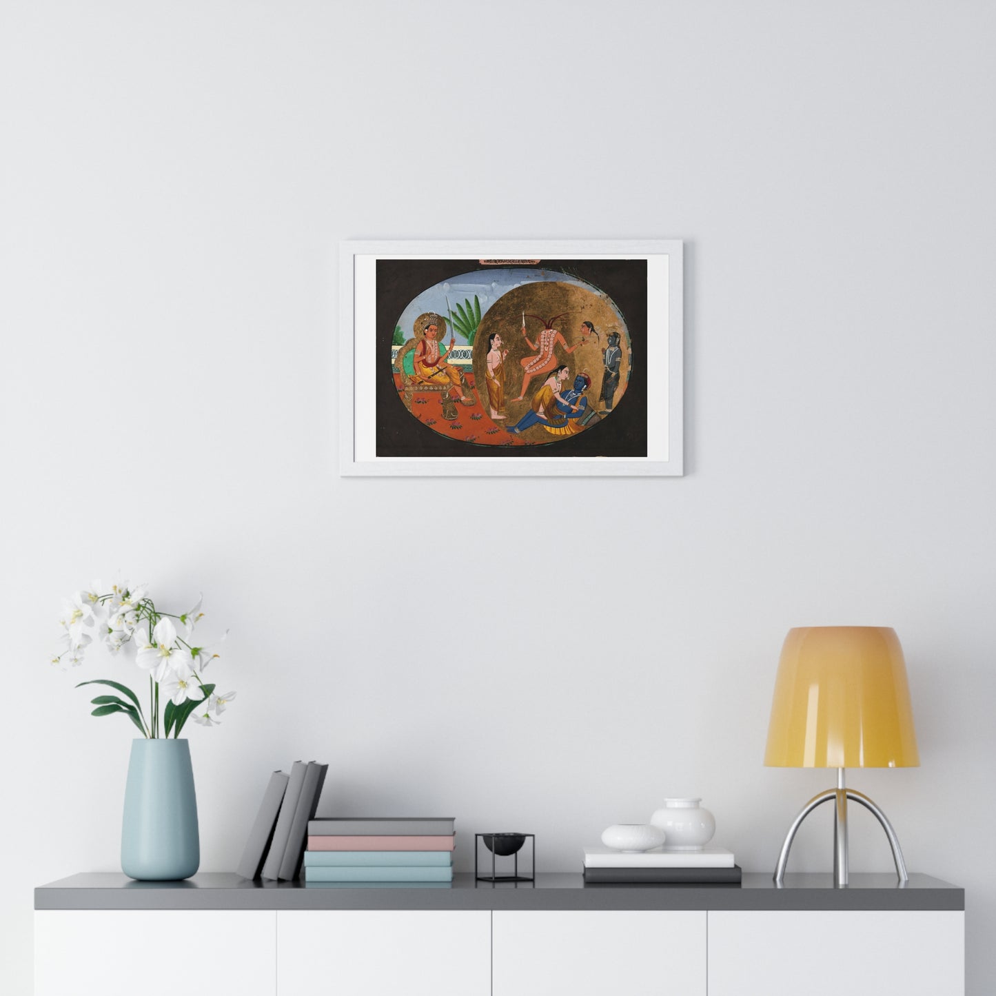 Hindu Deities Shiva, Chhinnamasta, Kamadeva and Rati, 19th Century Gouache Painting by an Indian Artist, Framed Print