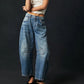 High-Stretch Mid-Rise Barrel Jeans, Fashion Wide Leg Women's Jeans